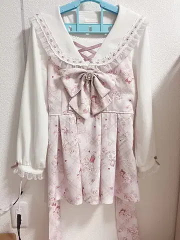 LIZLISA 리즈리사 베어 패턴 셋업 긴팔 핑크