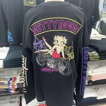 (53)BETTY BOOP 바이크 디자인 롱 T셔츠 블랙
