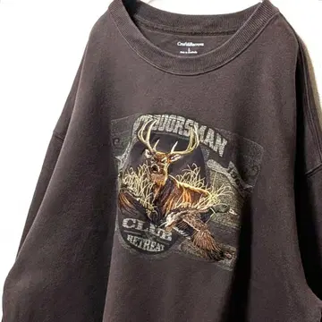 크라프트&바로 사슴 카모 자수 맨투맨 트레이닝복 브라운 L 구제 의류