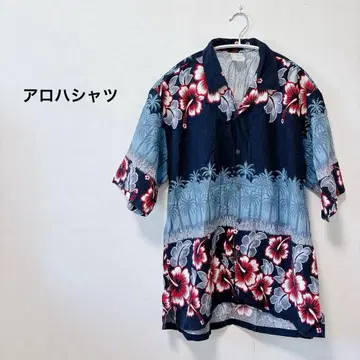 알로하 셔츠 반팔 네이비 플라워 야자수