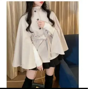 그레일 케이프 코트 브라운 버튼 포함