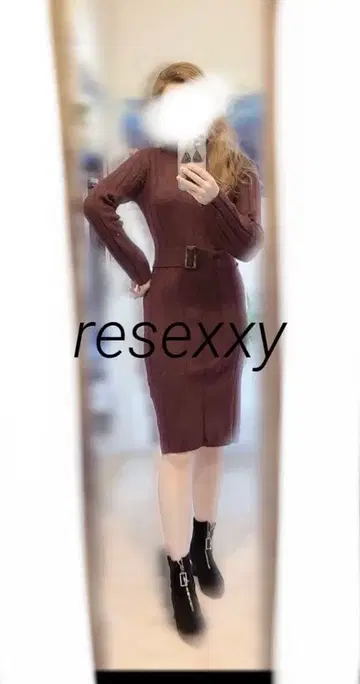 resexxy 리젝시 와이드 리브 니트 원피스 M 퍼플