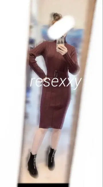 resexxy 리젝시 와이드 리브 니트 원피스 M 퍼플