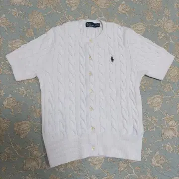 폴로 랄프로렌 케이블 니트 가디건 반팔 화이트 M 사이즈