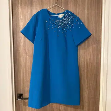 새상품급 SACHIN&BABI 비쥬 장식 반팔 무릎 기장 원피스 파랑