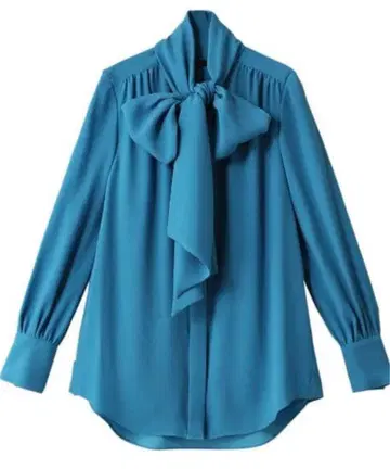 [택 포함 새상품] 엠필 보타이 블라우스 터콰이즈