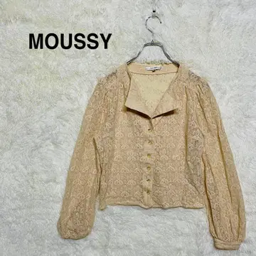 마우지 긴팔 가디건 자수 레이스 앞 버튼 베이지 비침 F