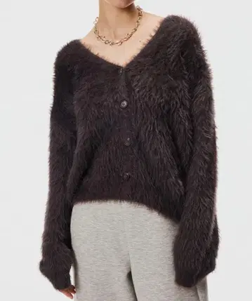 coca 포근한 샤기 니트 가디건 브라운 M