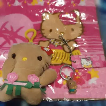 하와이 헬로키티 하와이안 봉제 인형 키링, 손수건 4종 세트