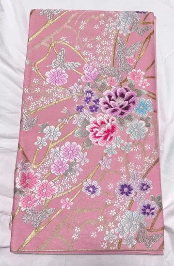 후쿠로 오비 핑크 벚꽃 나비 성인식 호몬기 후리소데 츠케사게