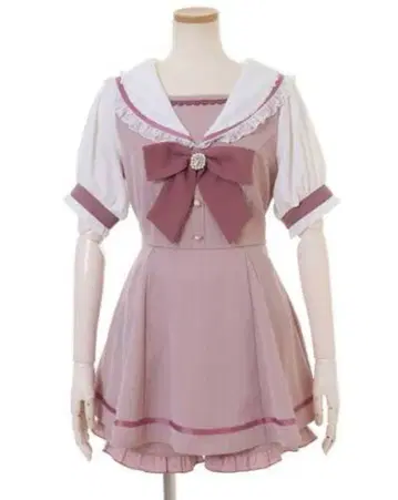 세일러 카라 리본 포함 핑크 셋업