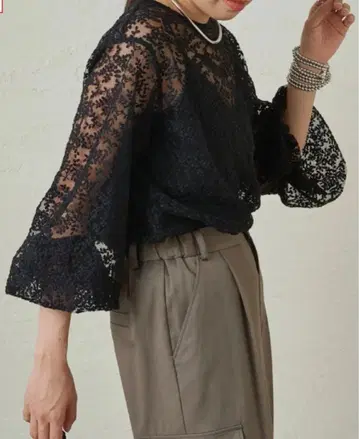 [ 새상품 ] 라운지 드레스 레이스 퍼프 블라우스 블랙