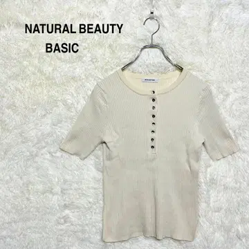 내추럴 뷰티 베이직 5부 소매 니트 스웨터 아이보리 M 사이즈