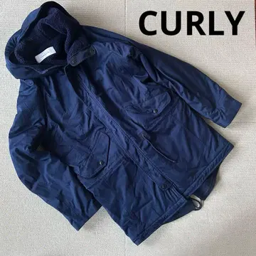 CURLY 후드 부착 모즈 코트 네이비 M