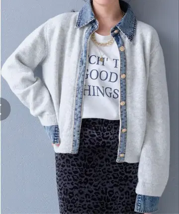 데님 절개 니트 가디건