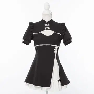 차이나 단추 슬릿 원피스 블랙