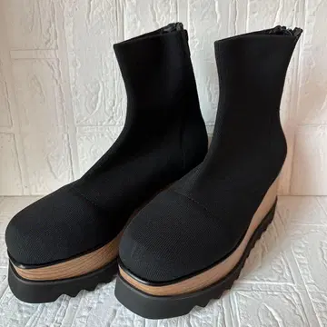 미사용 [ 무루아 ] 웨지삭 부츠 백 지퍼 24.5cm 블랙