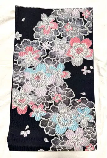 후쿠로 오비 블랙 실버 벚꽃 성인식 호몬기 츠케사게 후리소데