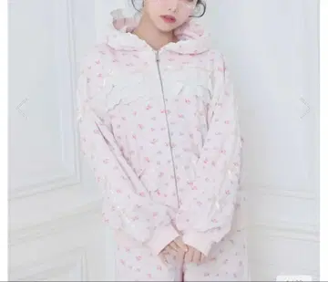 Honey Cinnamon 코튼 프릴 지퍼 후드티 핑크