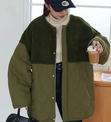 DISCOAT 보아 절개 퀼팅 코트 L 사이즈 카키