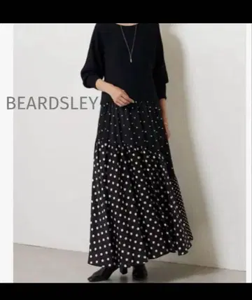 BEARDSLEY 도트 무늬 플레어 롱 스커트