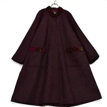 장밋빛 인생 롱 코트 리프 모티브 영국제 트위드 원단 맥시 길이