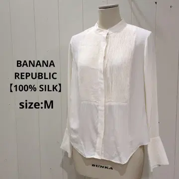 바나나리퍼블릭 실크 100% 핀턱 밴드 카라 시어 블라우스 M