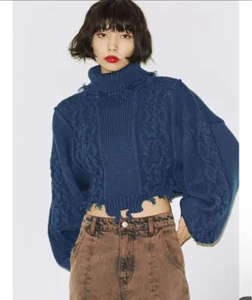 jouete 데미지 케이블 니트 (블루)