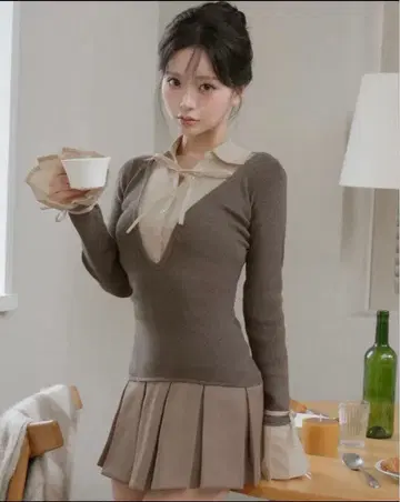 다리치 셔츠 도킹 플리츠 미니 원피스