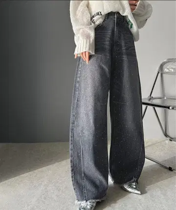 빈티지 라이크 커브 데님 팬츠 블랙