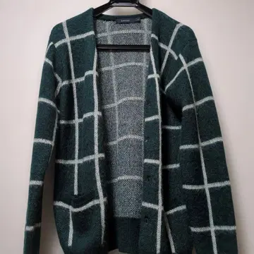 RAGEBLUE 다크 그린 체크 모헤어 혼방 가디건 M