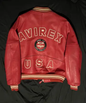avirex 바시티 자켓 빨간 가죽