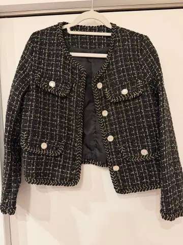 Pindy 블랙 앤 화이트 트위드 자켓