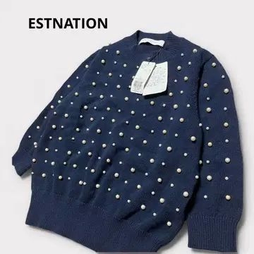 [새상품 최근 모델] 에스트네이션 하프 슬리브 펄 니트 네이비