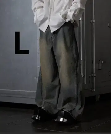 GRANCY 지퍼 디자인 배기 데님 팬츠 L