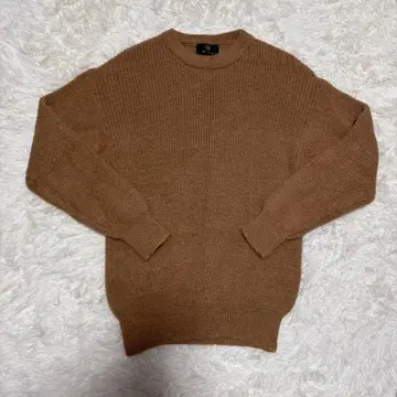 고급품 알파카 100% 니트 스웨터 브라운 고품질 보송보송 L 사이즈