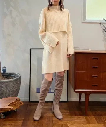 슬릿 슬리브 니트 세트 원피스 셋업