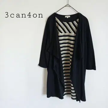 산칸시온 3can4on 도킹 7부 소매 튜닉 원피스 보더 무늬