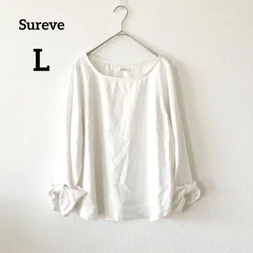 슈 긴팔 블라우스 L 화이트 얇은 소재 소매 리본 보트넥 봄/가을 198