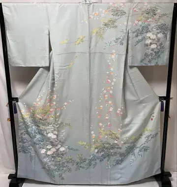 C195 순수 실크 이중 기모노 호몬기 작가 물품 낙관 기모노