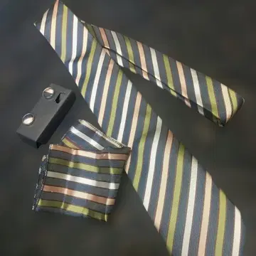 넥타이 세트 100% 실크 포켓 치프 커프스 미사용 새상품