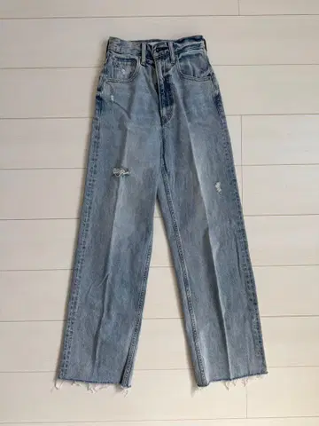 AZUL DENIM 하이웨스트 와이드 데미지 데님