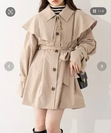 Chico 카라 탈부착 스탠칼라 미디엄 코트 트렌치코트 베이지