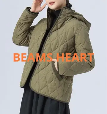 [ BEAMS HEART ] 후드 퀼팅 블루종 size M 올리브