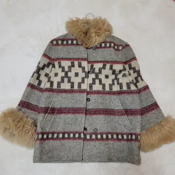 레트로 기하학 패턴 자켓 방한 복슬복슬 퍼