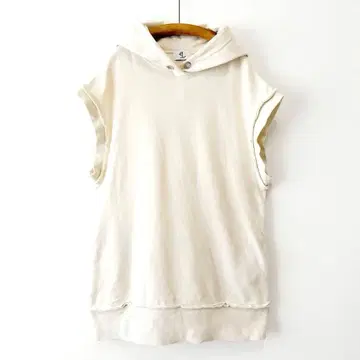 eL 데미지 디자인 후디 후드티 베스트 쭈리 루즈핏 아이보리