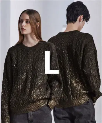 CLEL 호일 프린트 케이블 크루넥 니트 L 브라운