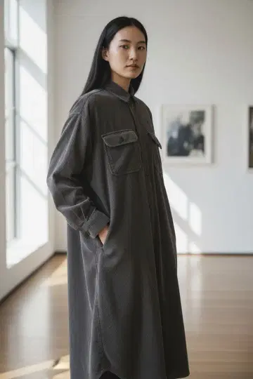 어반 리서치 브라운 긴팔 셔츠 원피스