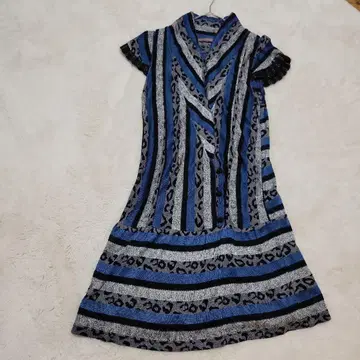 toco toco 스트라이프 레오파드 무늬 반팔 원피스 레이어드