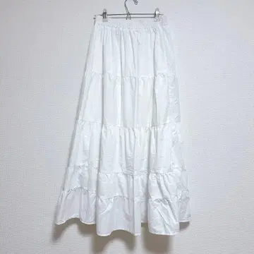 화이트 플레어 롱 스커트 [ M 상당 ] 무지 심플 화이트 여성용